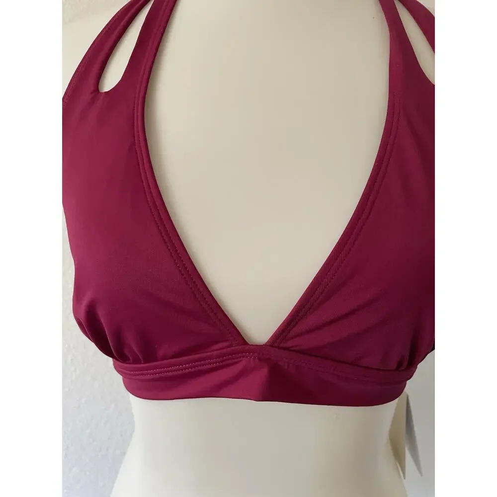 La Blanca Swim Bikini Top Plunge Triangle Cut Out Magenta Swimwear